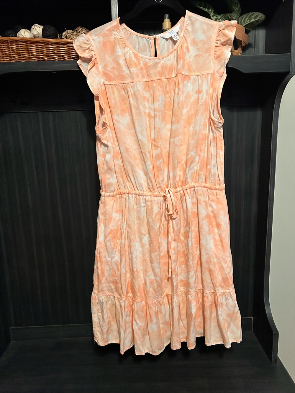 Time and Tru Peach and White Tie-Dye Sleeveless Dress
